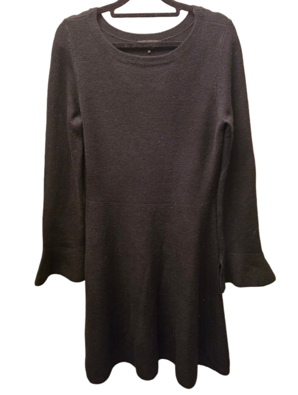 DKNY Black Knit Fit & Flare Dress Bell Sleeves Stretch Size M